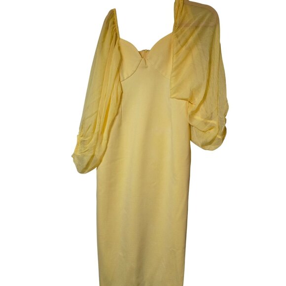 Vintage Inspired Yellow Dress Victoria Sheer Puff Sleeves Sweetheart‎ Neckline M - Picture 6 of 8